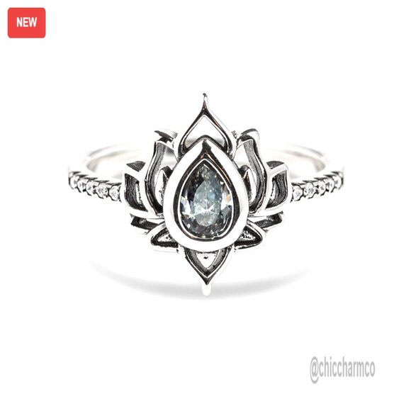 Sterling Silver Lotus Flower Promise Ring Size 7 Dainty Cubic Zirconia